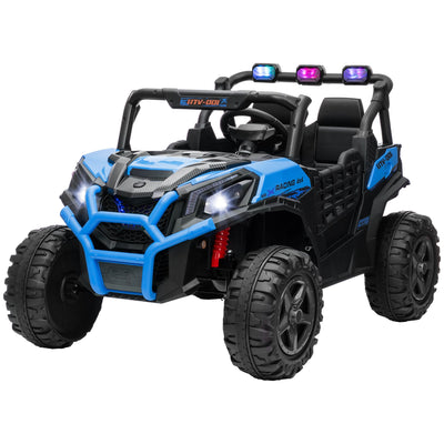 Qaba 2 Seater 24V Electric Car for Kids w/ Remote Control, 3 Speed, LED Lights, Music, Horn, Spring Suspension, Blue 