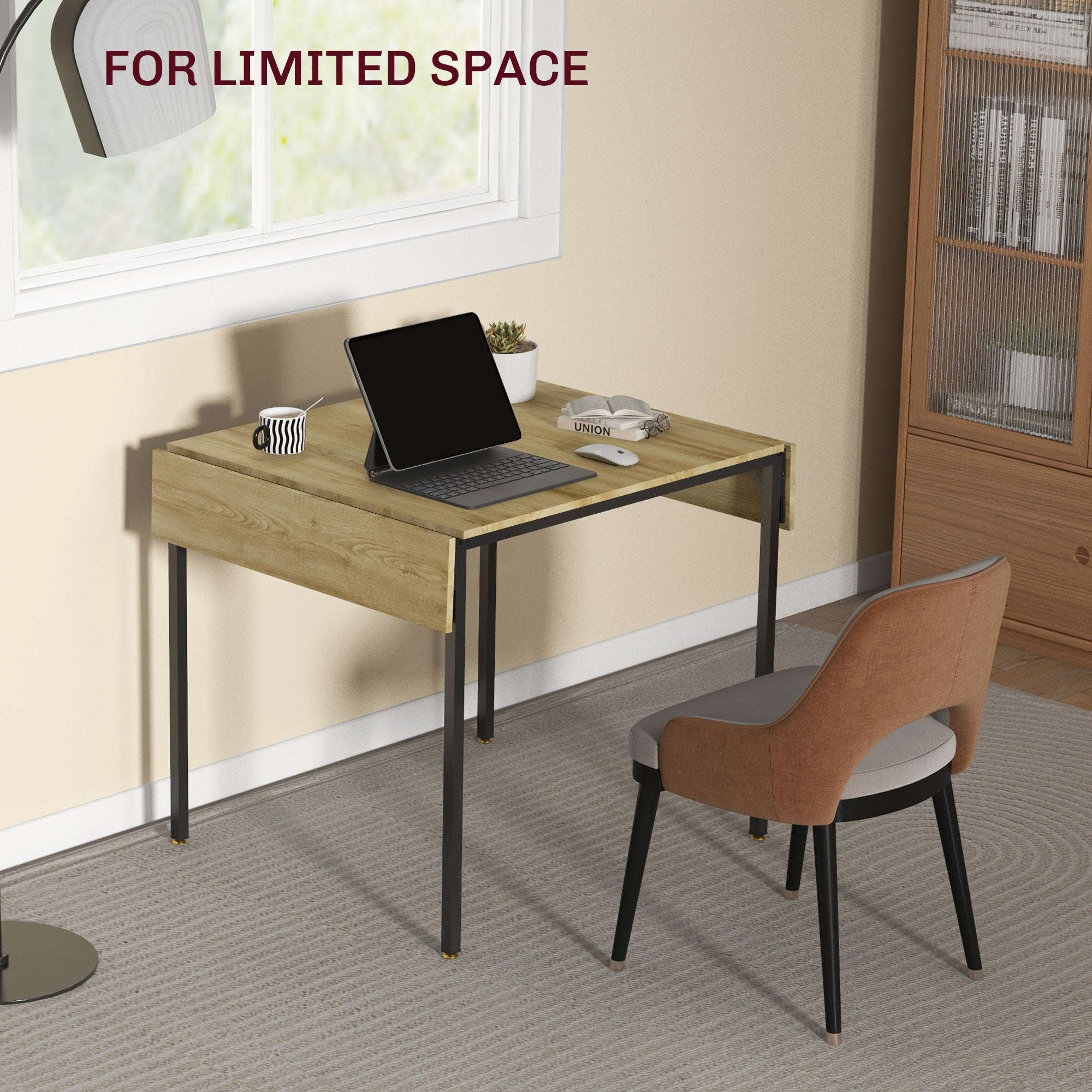 HOMCOM Drop Leaf Folding Extendable Dining Table Small Space Kitchen 2 to 4 People Natural Wood 