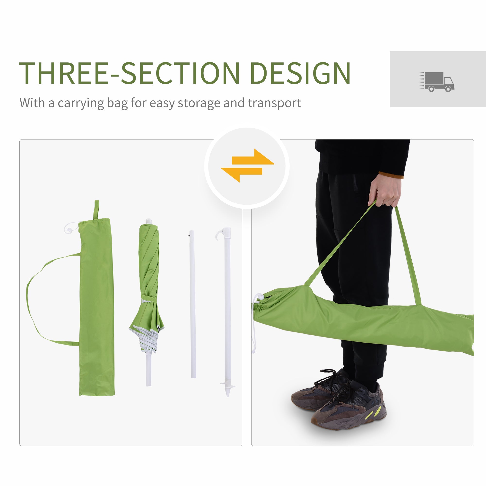 Outsunny 6.7ft Beach Umbrella with Push Button Tilt, Ruffled Outdoor Umbrella with Carry Bag and 8 Ribs, Green 