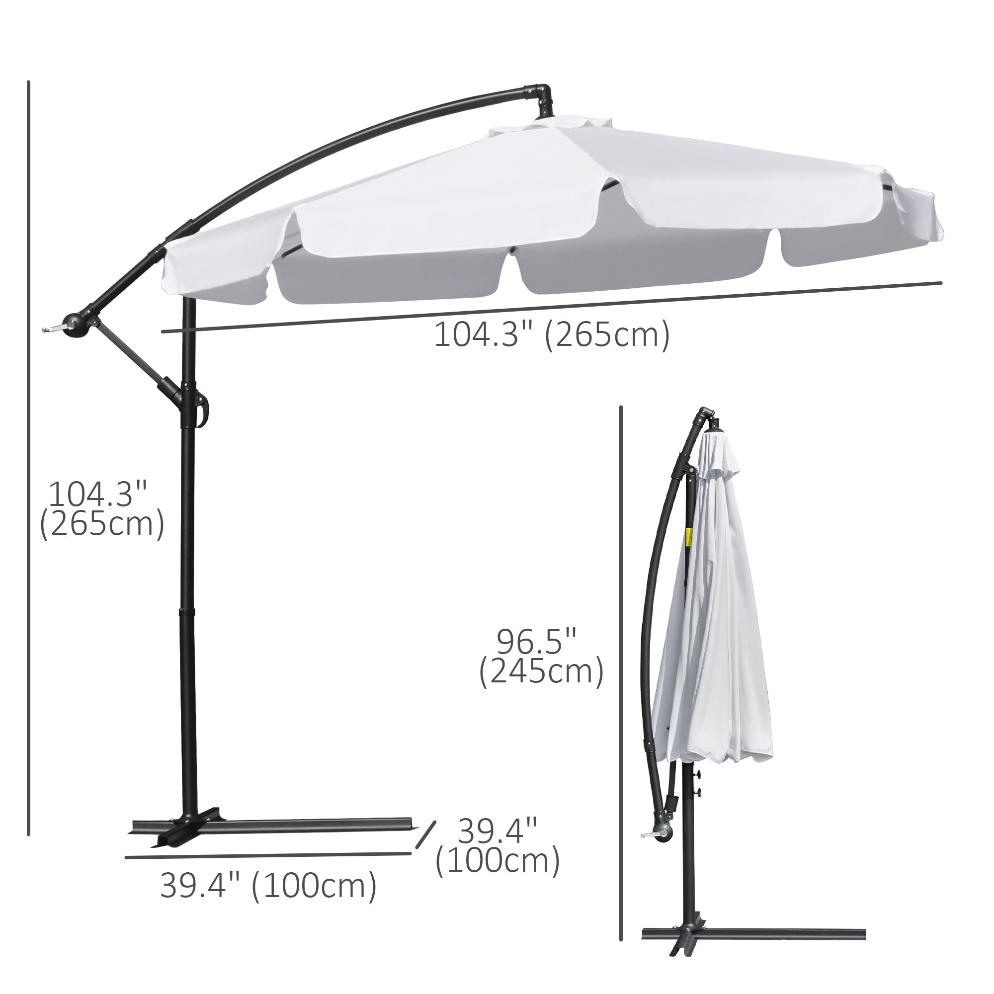 Outsunny 9FT Offset Cantilever Patio Umbrella: White Easy Tilt Cross Base 8 Ribs Durable Outdoor Shade 