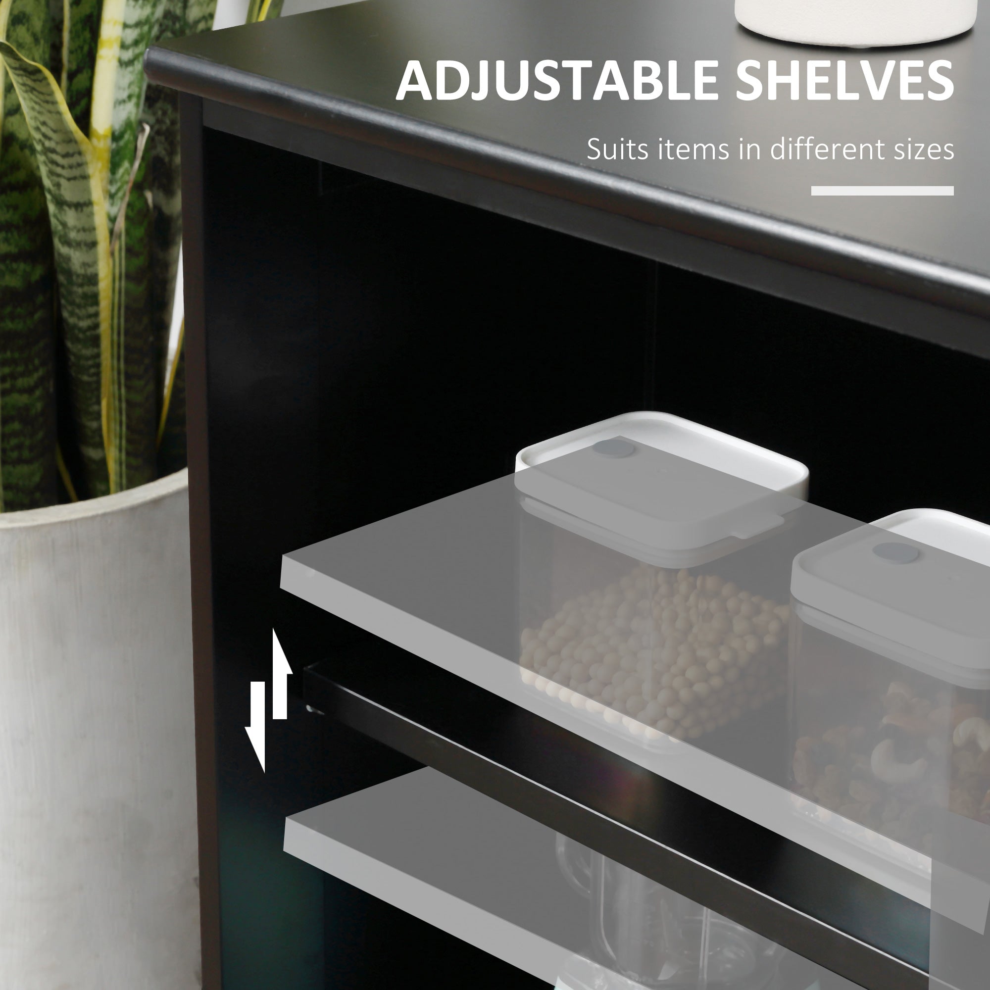 HOMCOM Black Stackable Bar Cabinet: Modern Kitchen Sideboard, Sliding Glass Door Console, Cupboard Serving Buffet 