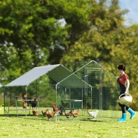 Metal Chicken Coop Run w/ Waterproof Cover, Nesting Box, Roosting Bars, for Outdoor Backyard, 9.8 x 13.1 x 6.4 ft