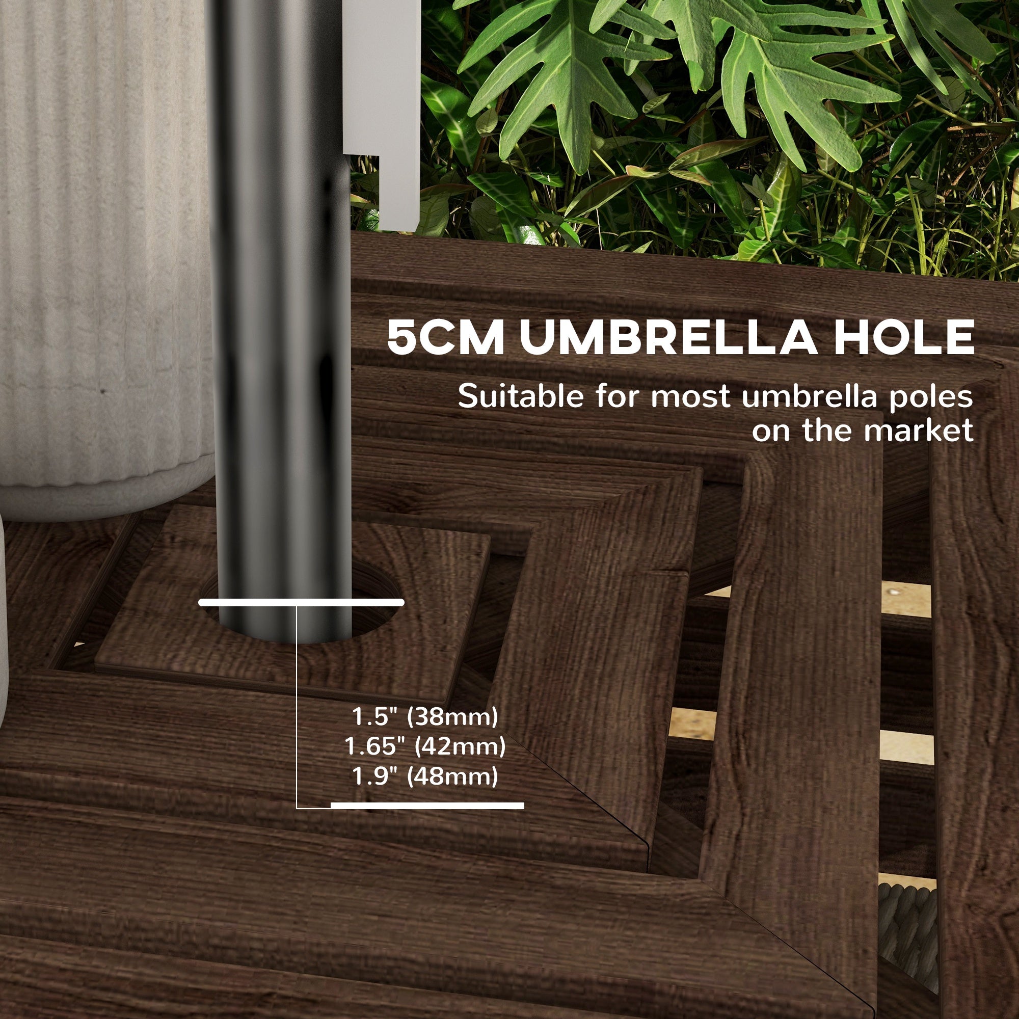 Outsunny Outdoor Umbrella Base Storage Box & Wooden Patio Side Table 2-in-1, Brown - Multifunctional Elegance for Your Patio 