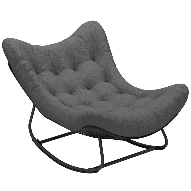 Outdoor Rocking Chair, Oversized Patio Egg Chair with Padded Cushion, Rattan Wicker for Indoor, Backyard, Dark Grey