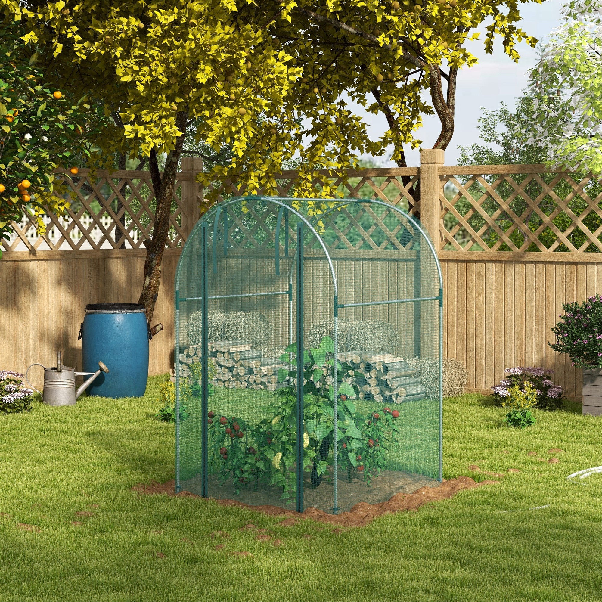 Outsunny Galvanized Steel Crop Cage, Plant Protection Tent with Zippered Door, 4' x 4', Green 