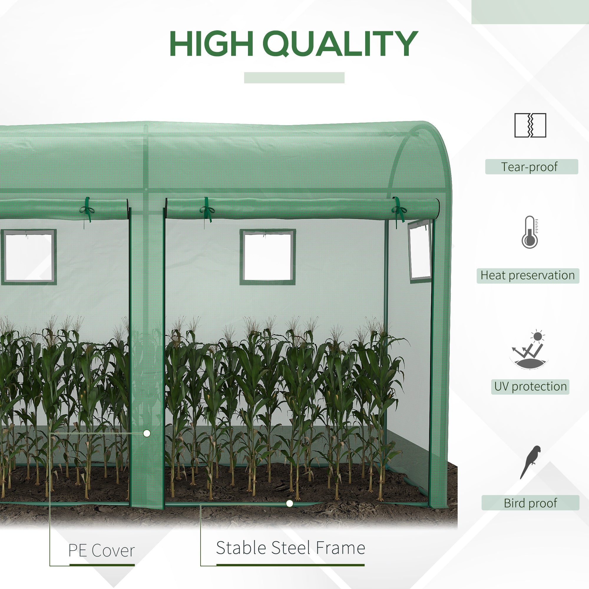 Outsunny Outdoor Garden Greenhouse, Steel Greenhouse tent with 2 Doors and 4 Windows for Backyard, Patio, 9.8'x3.3'x6.6', Green 