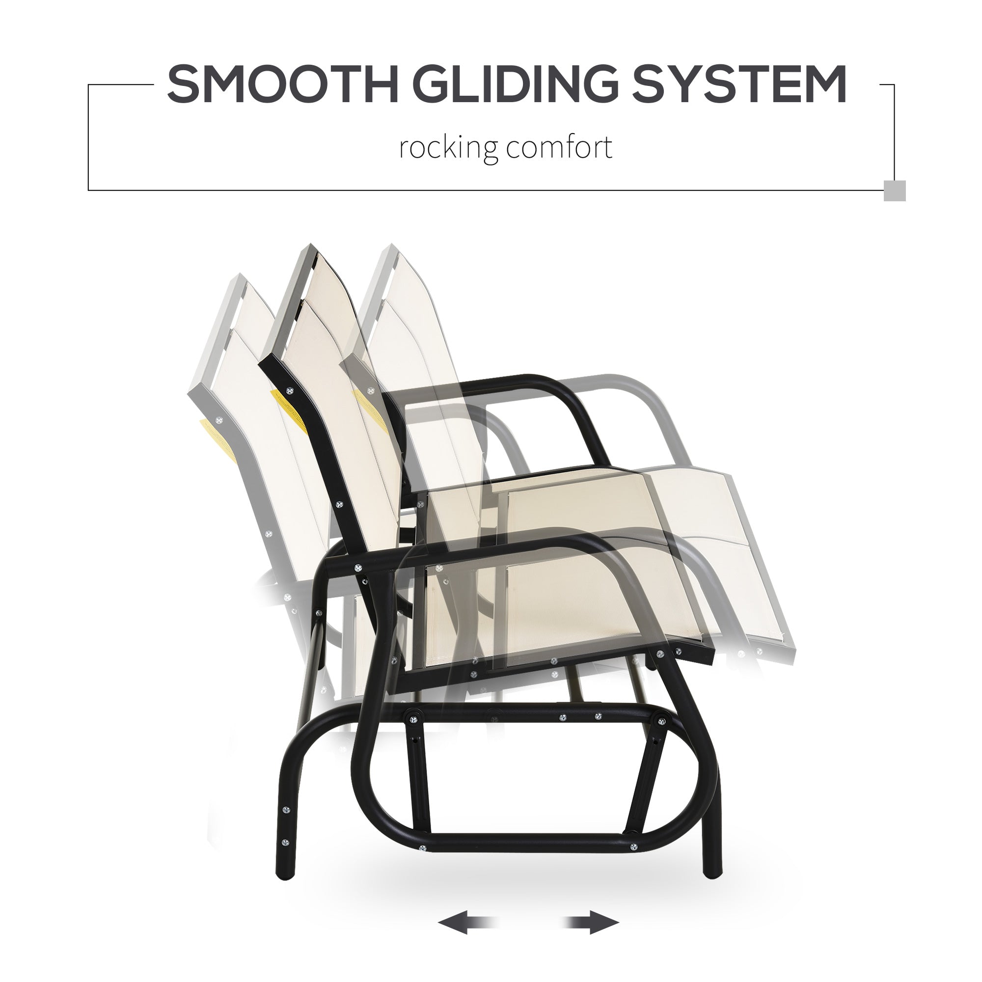 Outsunny Patio Double Glider Outdoor Steel Sling Fabric Gliding Bench Garden Swing Chair Heavy-Duty Porch Rocker Garden Loveseat Cream 