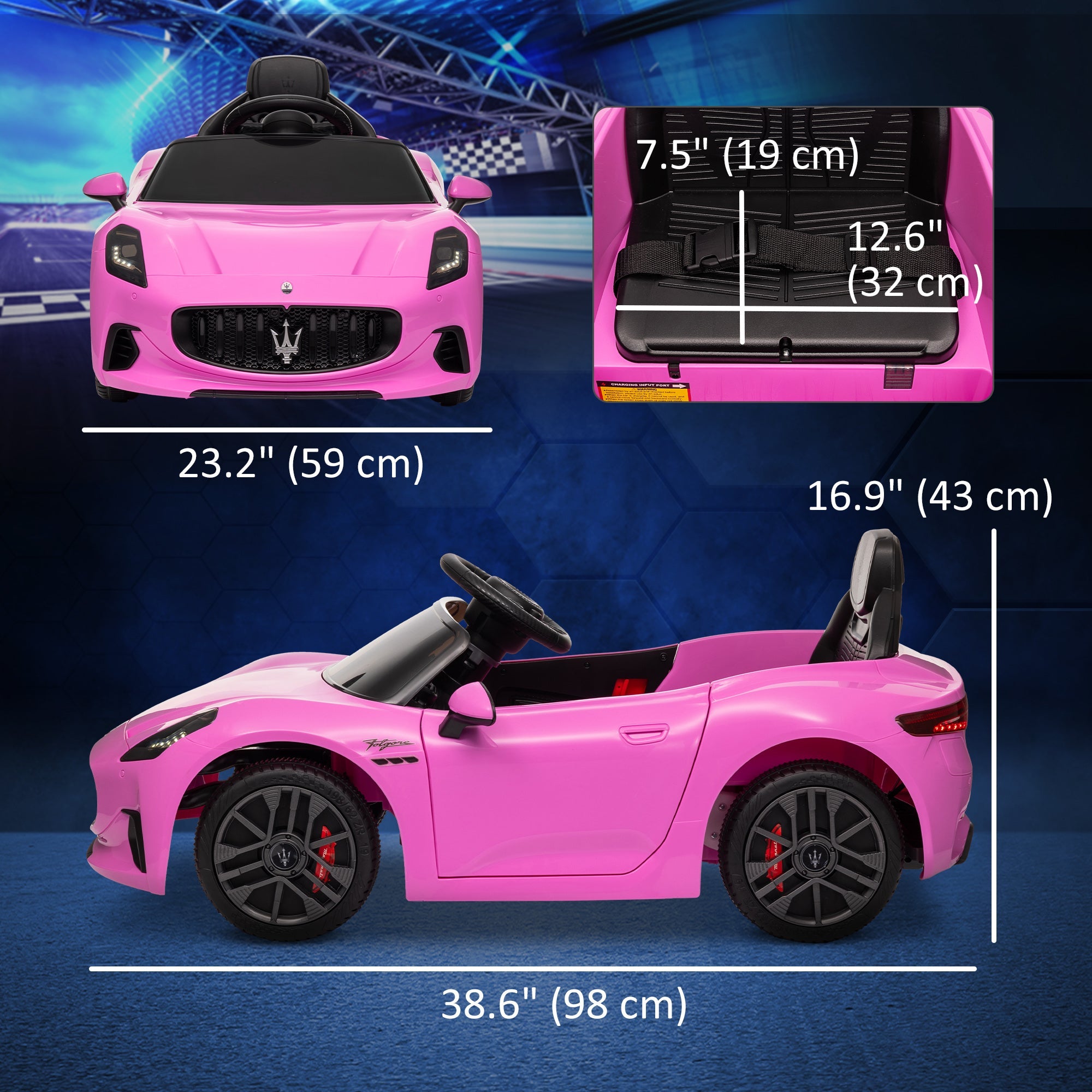 Qaba 12V Maserati Gran Turismo Licensed Kids Electric Car w/ Remote Control, Soft Start, LED Lights, Music, Horn, MP3, Pink 