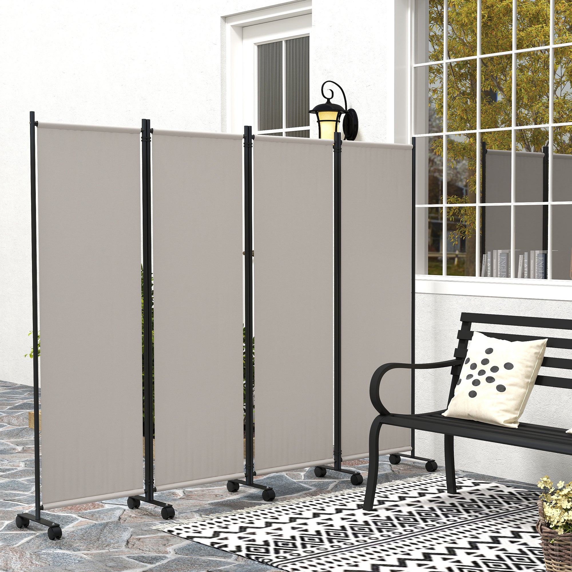 Outsunny Folding Room Divider with Castor Wheels, Rolling Privacy Screen for Patio Backyard Pool Hot Tub, 5.6ft Tall 