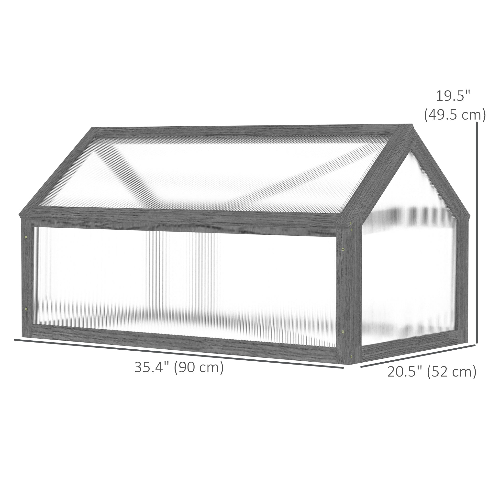 Outsunny Wooden Cold Frame Greenhouse Garden Portable Raised Planter with Openable Top for Indoor, Outdoor, Flowers, Vegetables, Plants, 35.5" x 20.5" x 19.5", Grey 