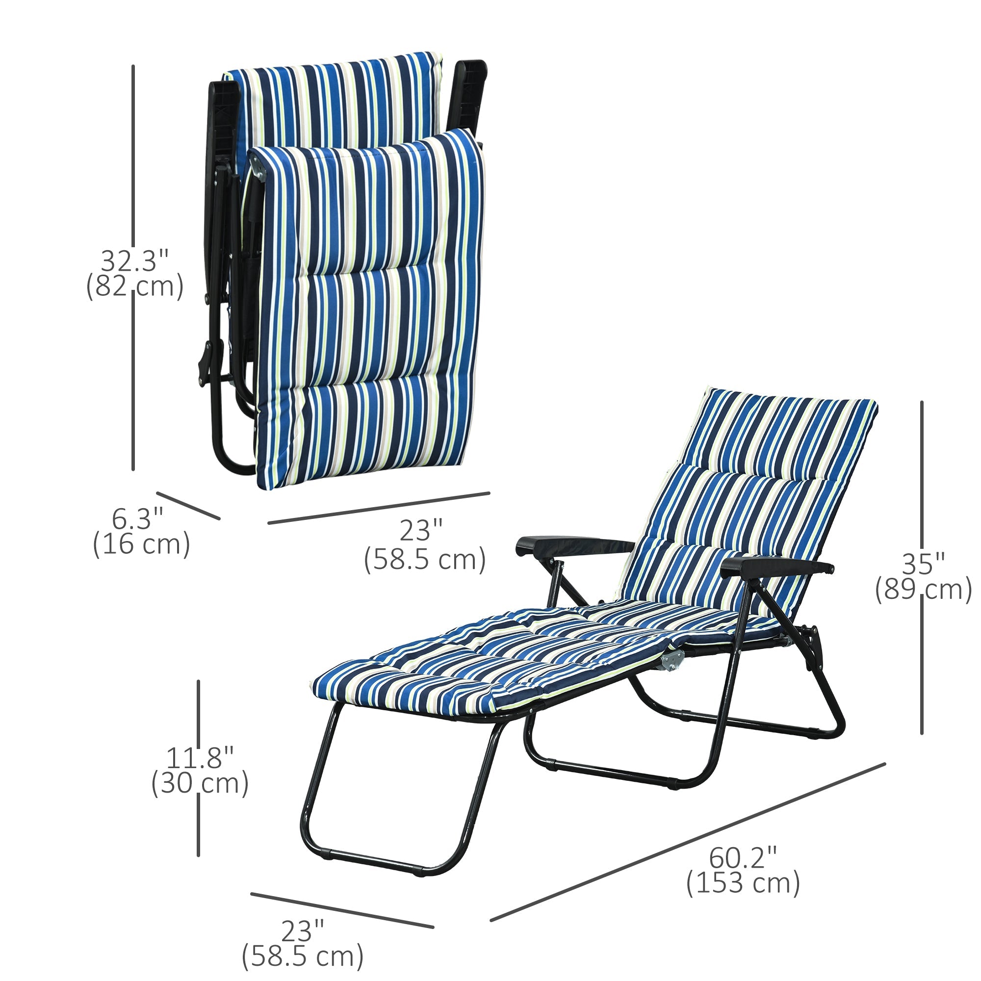 Outsunny Foldable Lounge Chair, Reclining Patio Sun Lounger with 6-Position Adjustable Back, Blue and White 