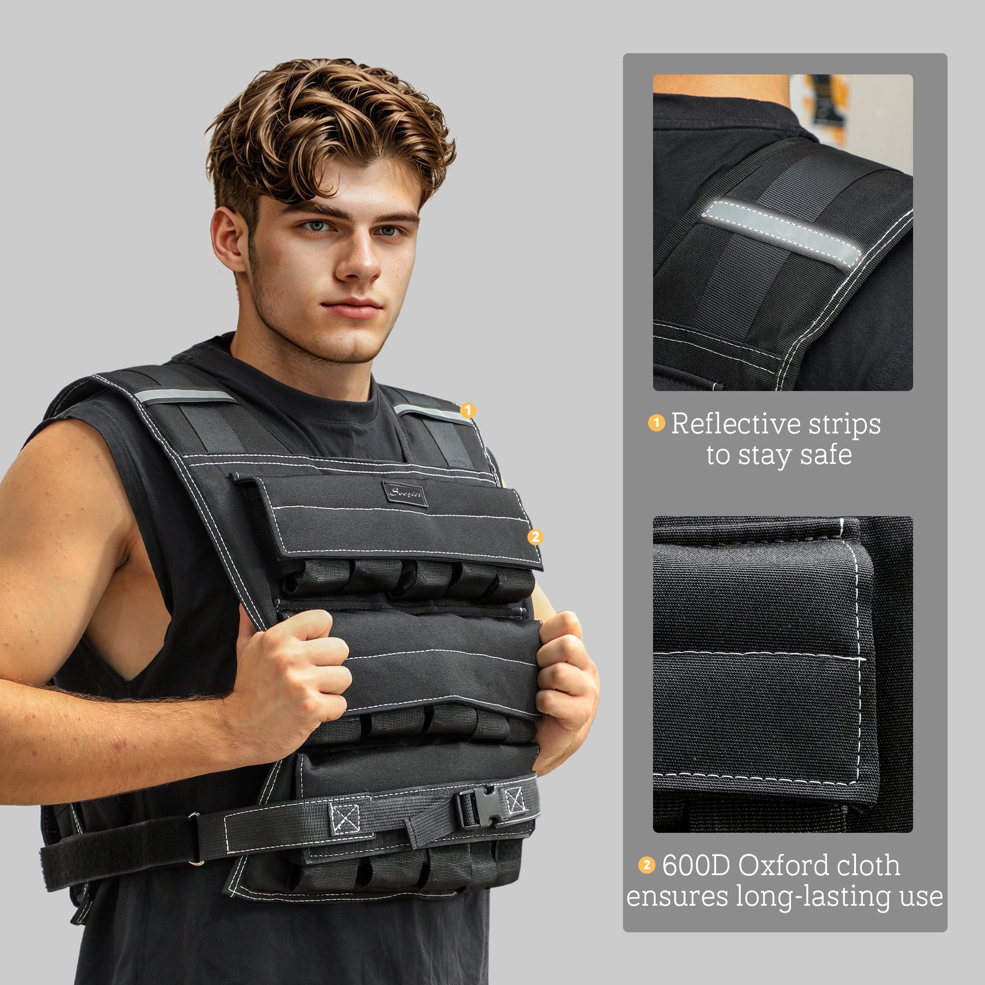 Soozier 33LBS Adjustable Weighted Vest, Weight Vest with Reflective Strips, Snug Fit for Men Women Running Strength Training 
