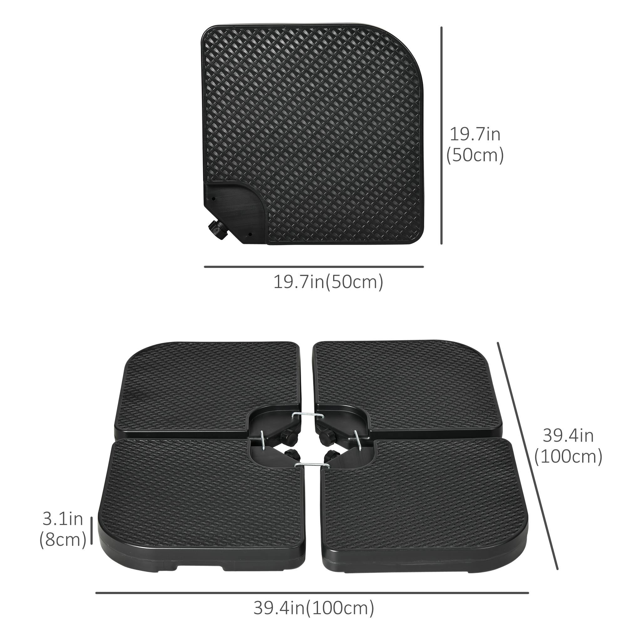 Outsunny Cantilever Umbrella Base Weights: 4PCs HDPE Water/Sand Fill with Handles for Offset Banana Parasol, Black 