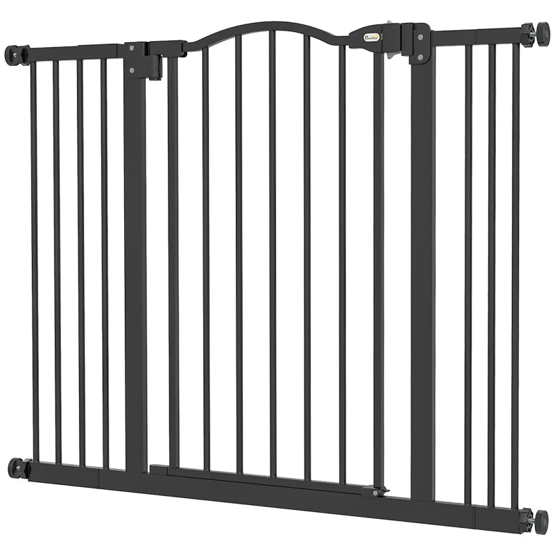Extra Tall Dog Gate with Door, Pressure Fit, Auto Close, Double Locking for Doorways Hallways Stairs, 29"-39", Black