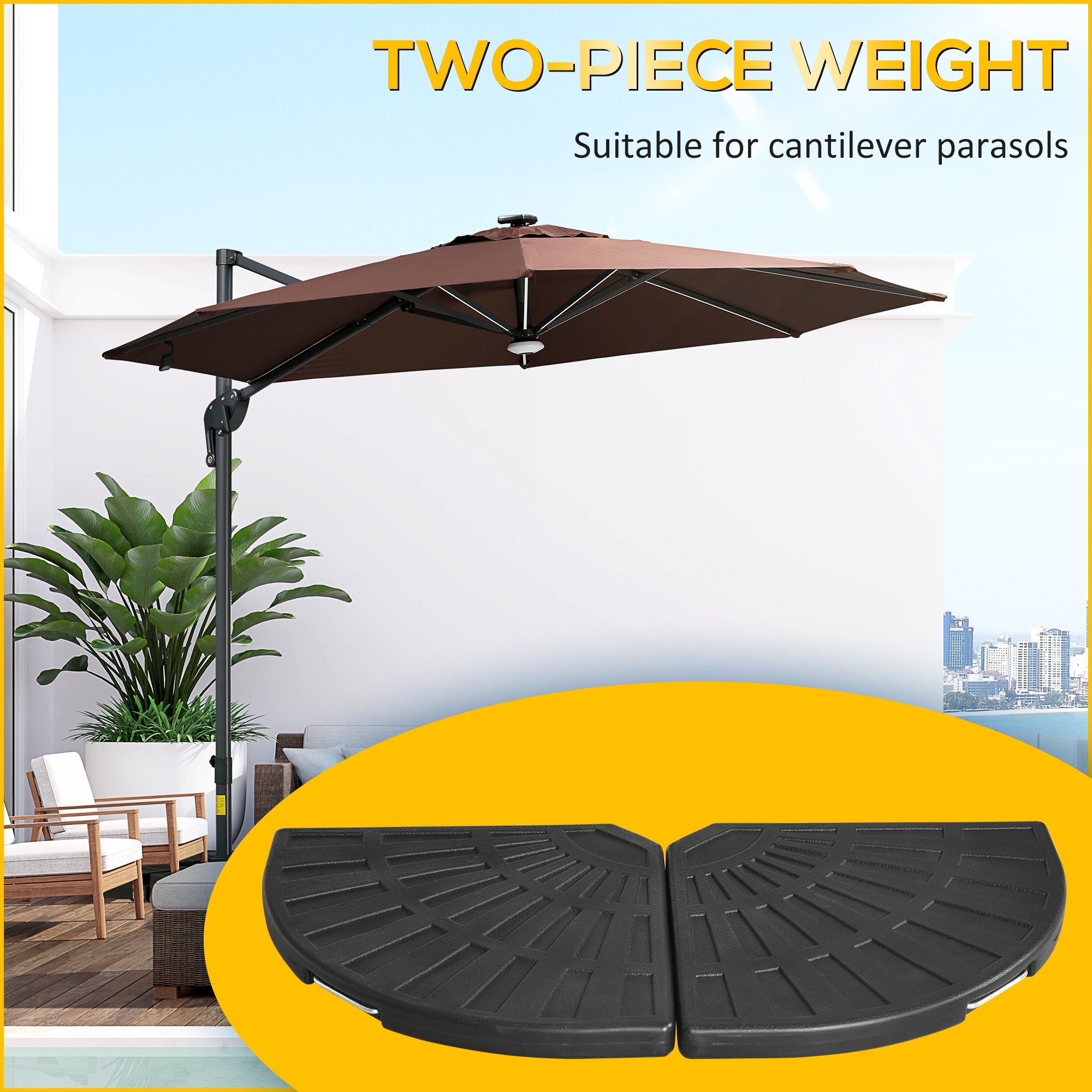 Outsunny 2-Piece Umbrella Weights for Cantilever Parasols with Handles, Heavy Duty Parasol Base Weights for Cross Base, Black 