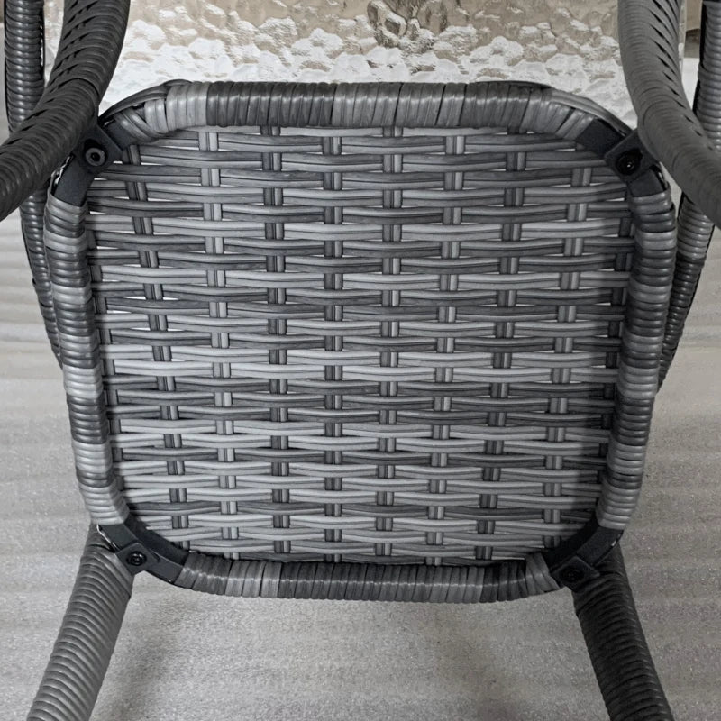 Outdoor Coffee Table with Storage Shelf, Hand-Woven Wicker Side Table with Water-Ripple Glass Top, Mix Grey
