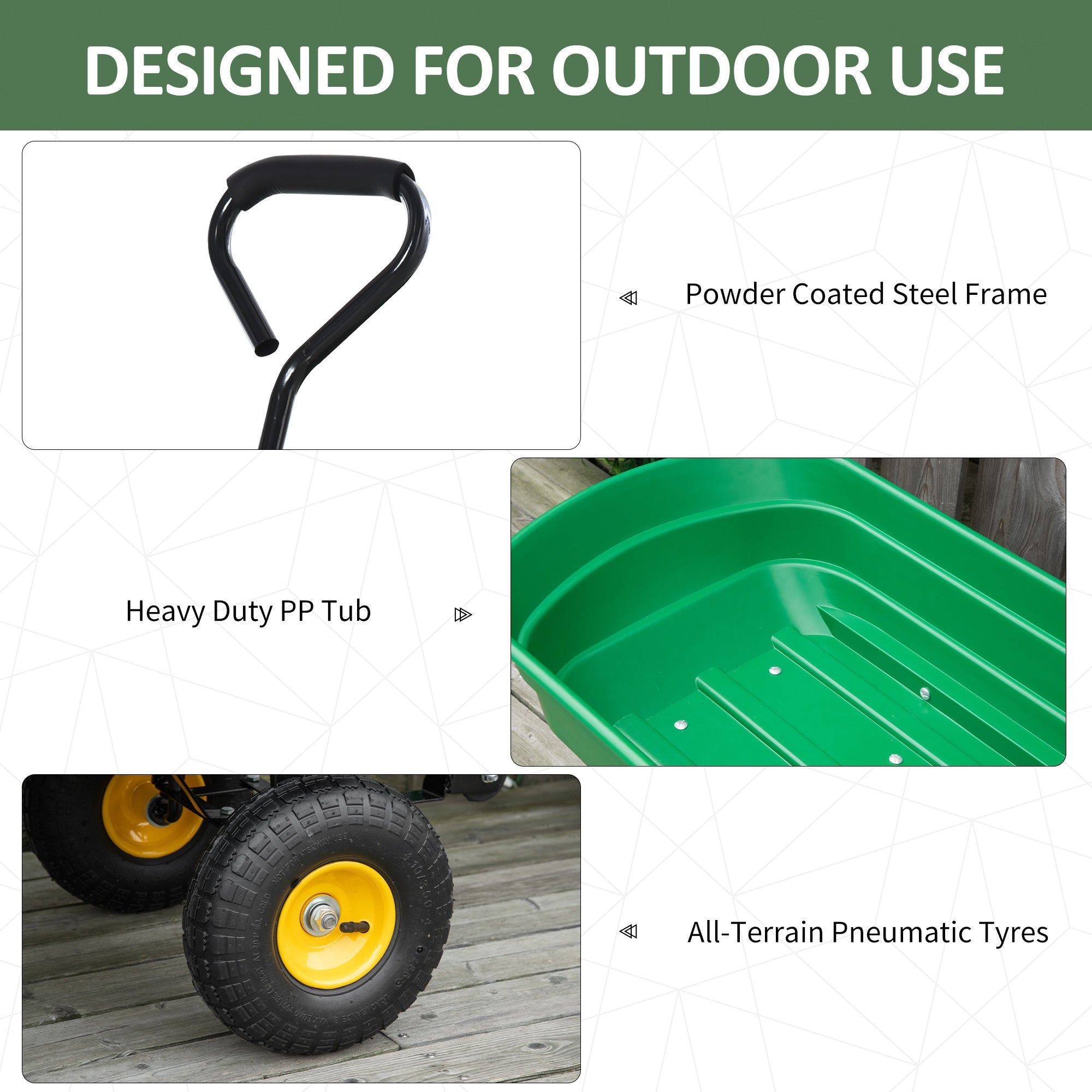 Outsunny Garden Dump Cart Heavy Duty 440lbs Garden Wagon with Steel Frame, Pneumatic Tires, Green 