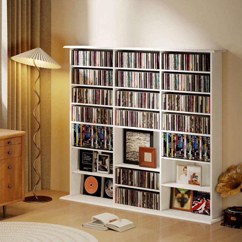 Media Storage Cabinet, 8-Tier DVD Shelf with 18 Adjustable Shelves, Holds 1032 CDs, 594 DVDs or Blu-rays, White