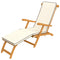 Folding Patio Lounge Chair with Padded Cushion, Acacia Wood Patio Lounger Recliner with Footrest for Garden, White