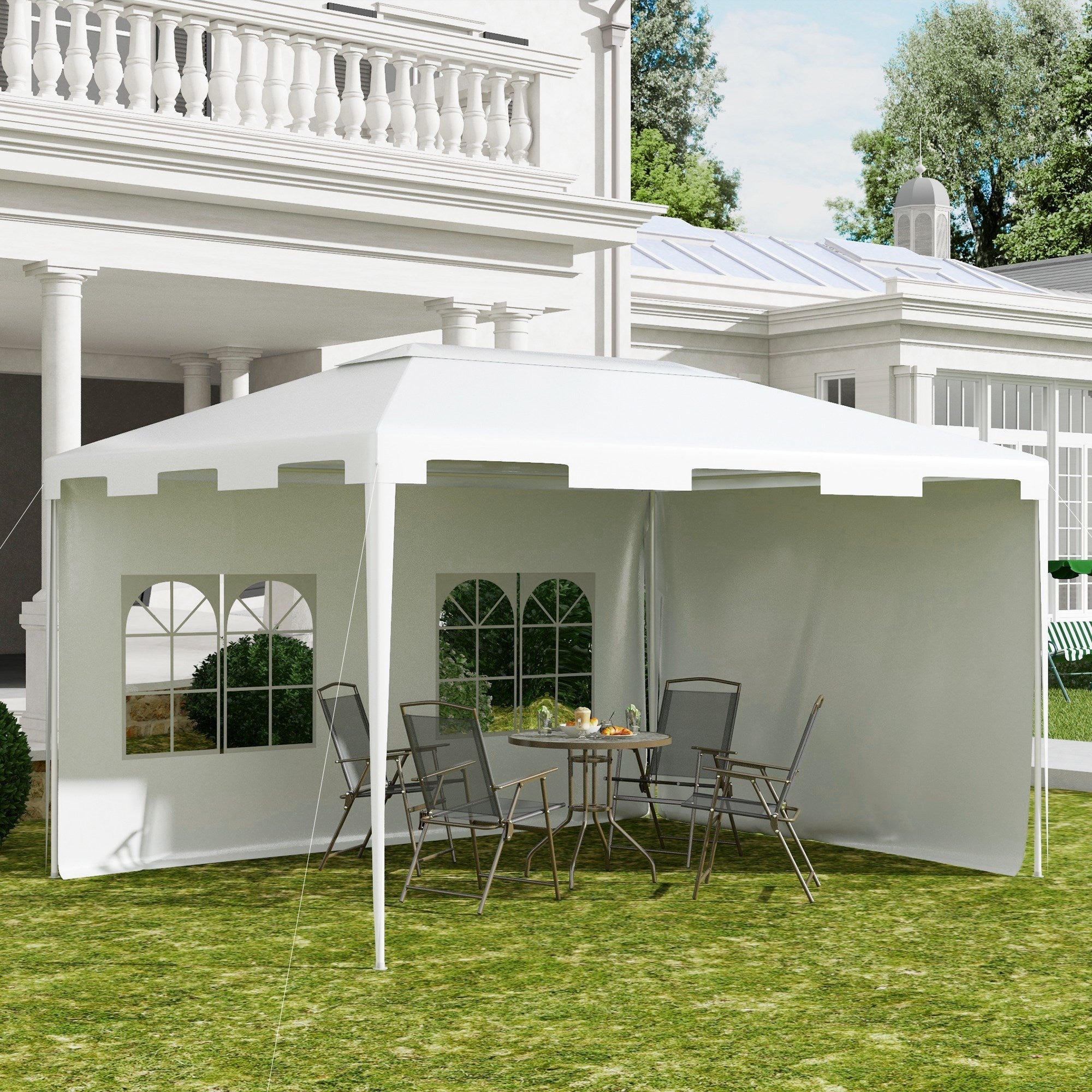 Outsunny 10x13ft Gazebo Party Tent Outdoor Canopy Garden Sun Shade w/Mesh Sidewalls, White 