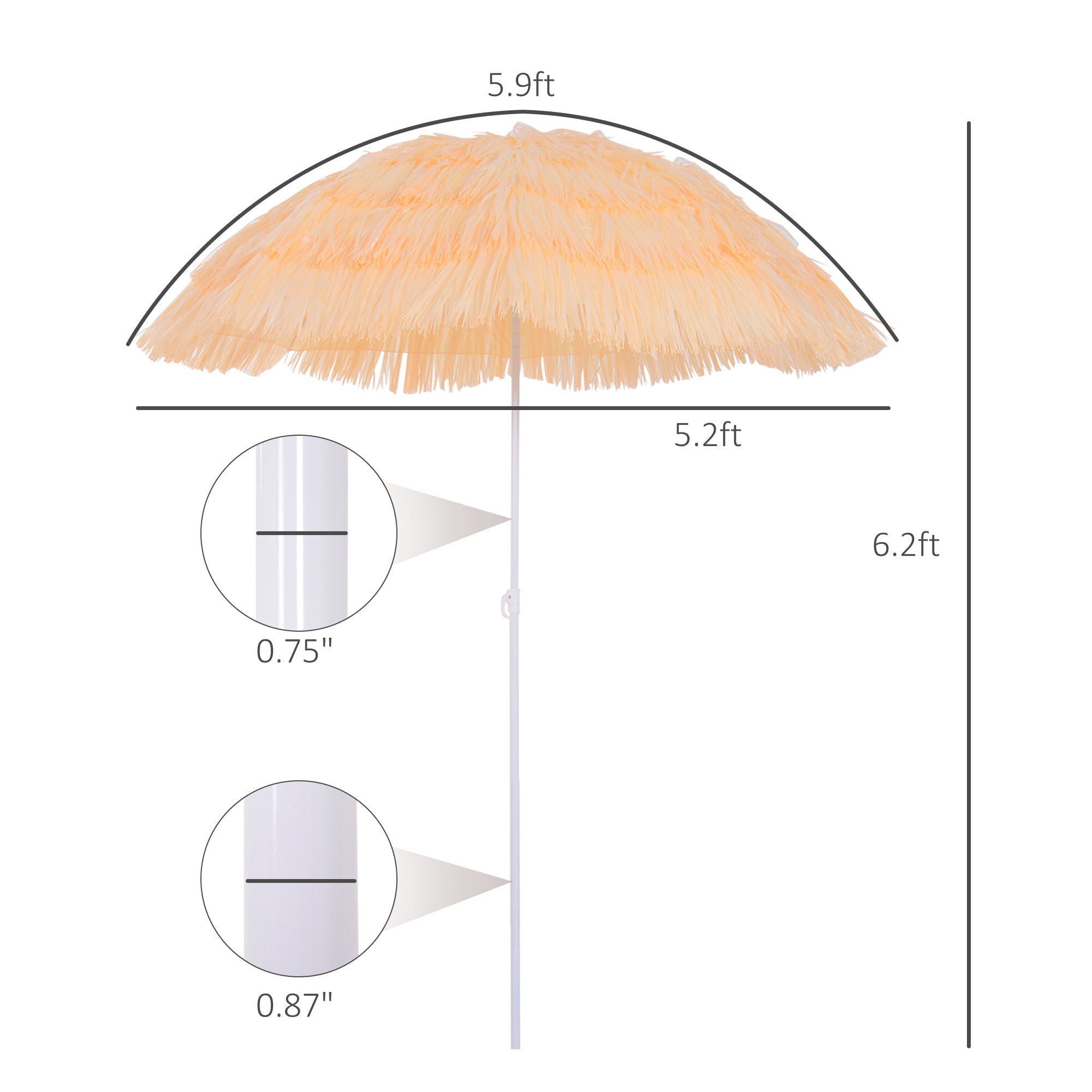 Outsunny 6FT Beach Umbrella with Tilt Sunshade Crank Outdoor Patio Market Yard Sun Shade Wheat 