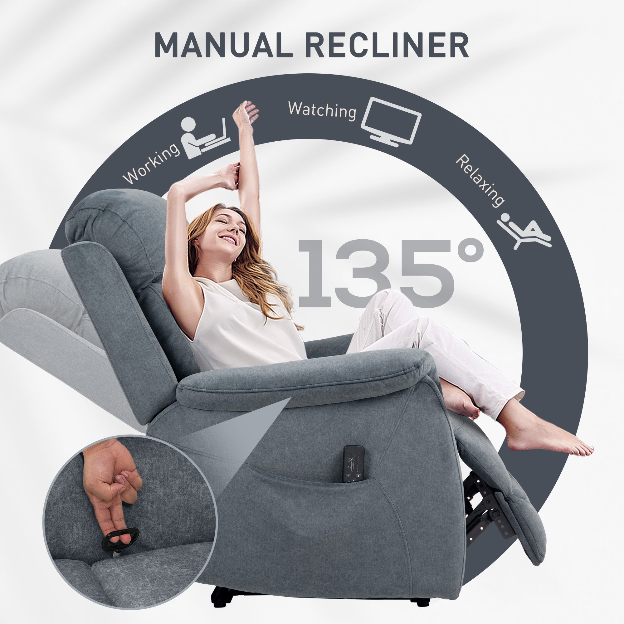 HOMCOM Manual Recliner Chair with Vibration Massage, Reclining Chair for Living Room with Side Pockets, Dark Grey 