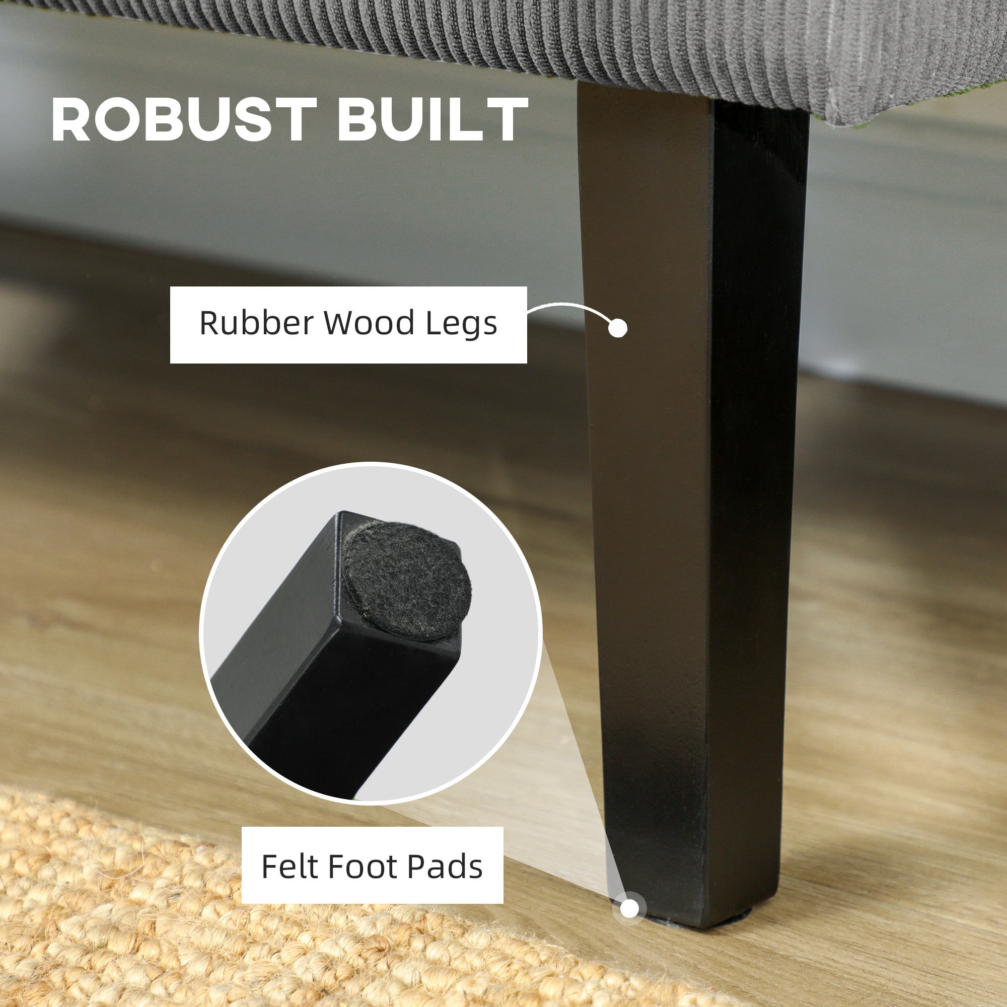 HOMCOM 46.5" Loveseat Couch with USB Ports, Corduroy Love Seat Sofa with Wood Legs for Living Room, Bedroom, Small Space, Grey 