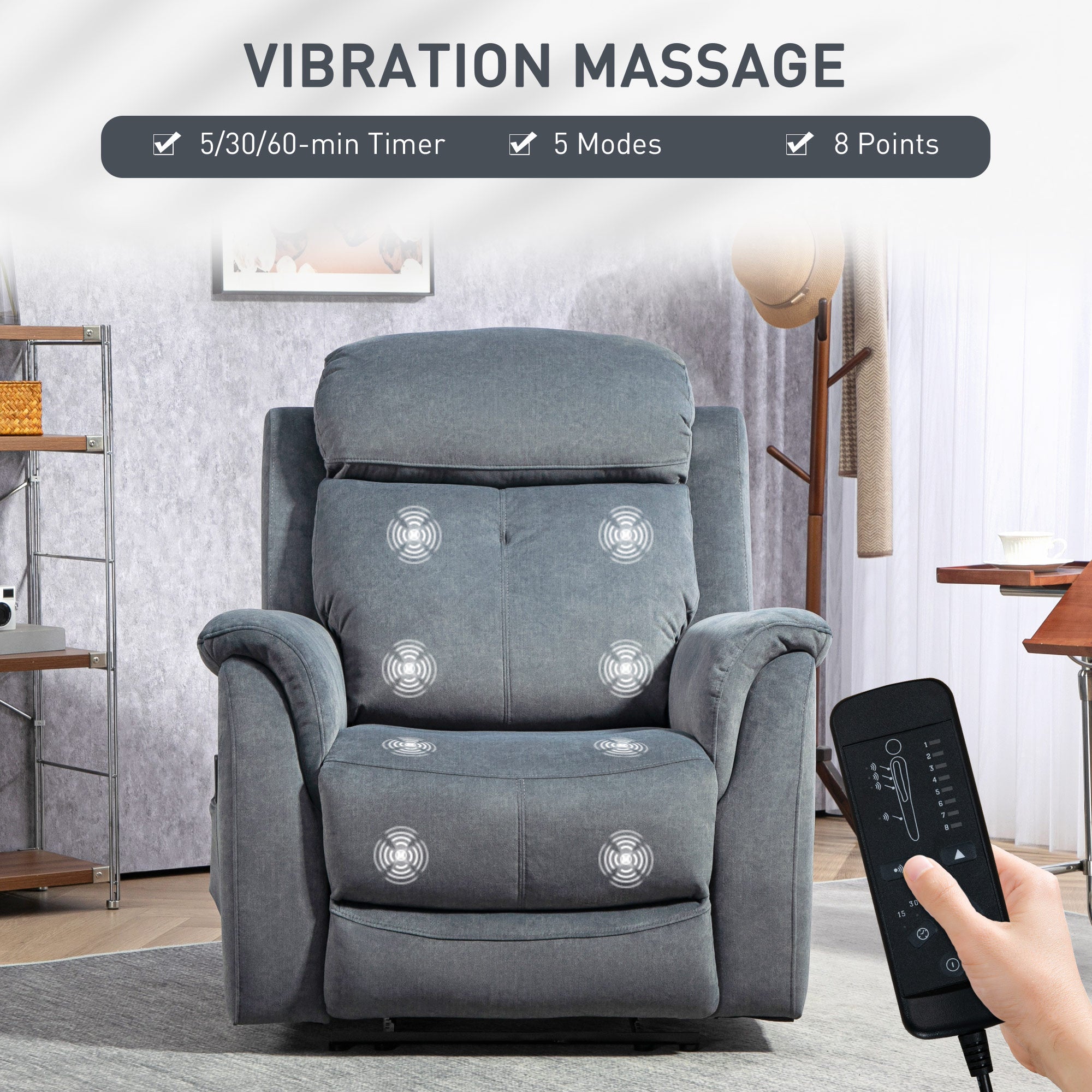 HOMCOM Manual Recliner Chair with Vibration Massage, Reclining Chair for Living Room with Side Pockets, Dark Grey 