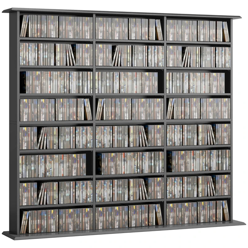 Media Storage Cabinet, 8-Tier DVD Shelf with 18 Adjustable Shelves, Holds 1032 CDs, 594 DVDs or Blu-rays, Black