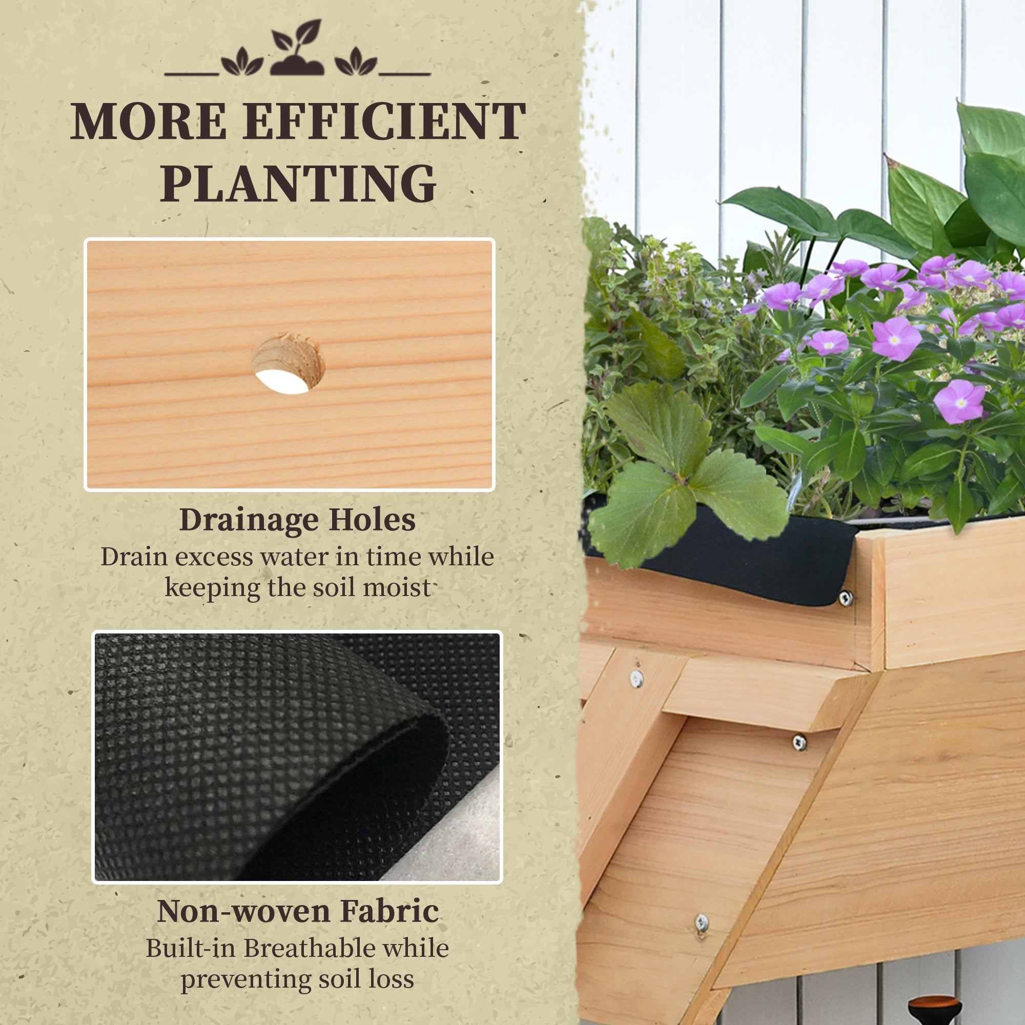 Outsunny Wooden Cross Raised Garden Bed with Inner Bag Flower Vegetable Planter Outdoor 