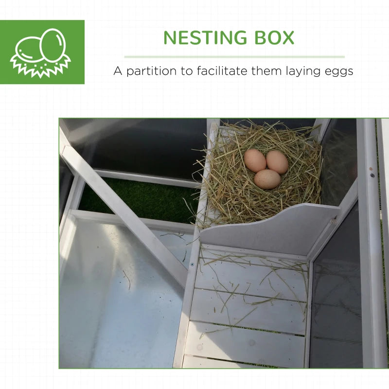 63" Chicken Coop Wooden Hen House Rabbit Hutch Poultry Cage Pen Outdoor Backyard with Nesting Box and Run Small Animal Cage PC Roof Grey