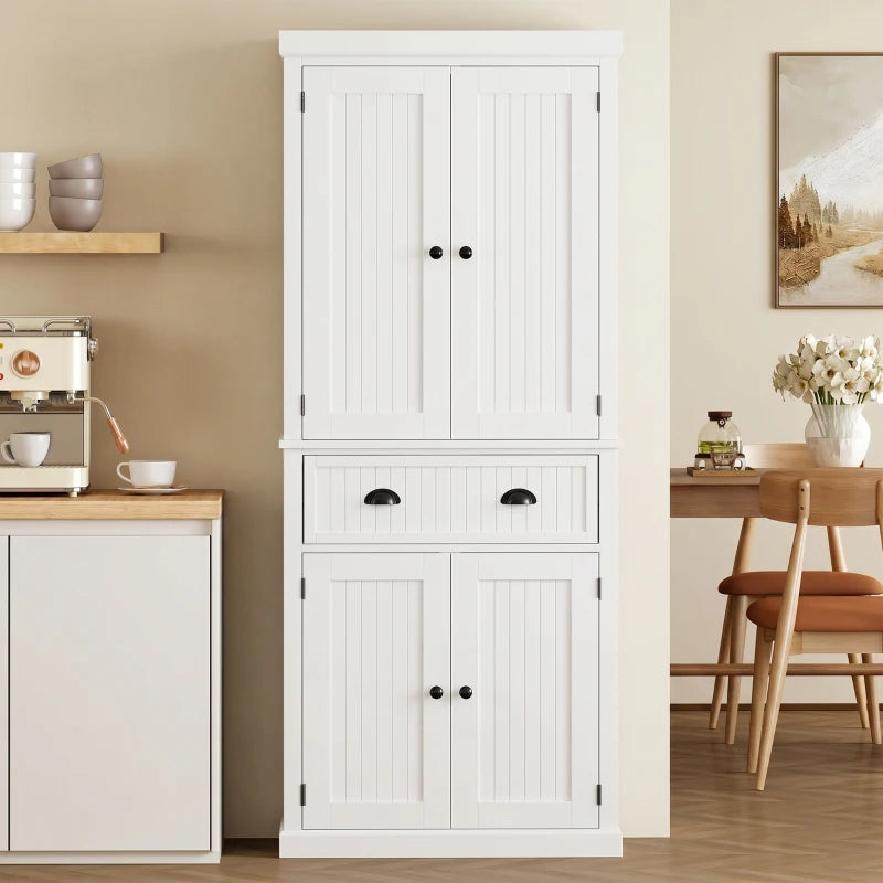 HOMCOM 72" Kitchen Pantry Cabinet with Drawer & Adjustable Shelves, Freestanding Storage Cabinet with Doors, White