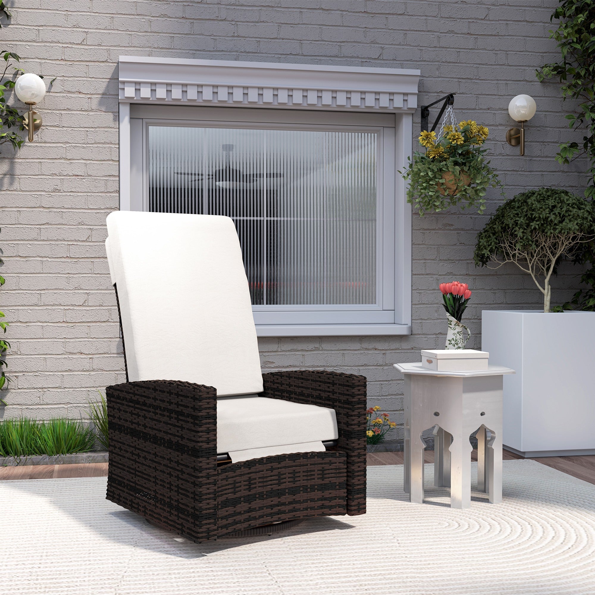 Outsunny Outdoor Rattan Wicker Lounge Chair with Footrest & Soft Cushion for Patio, Garden, Backyard, Khaki 