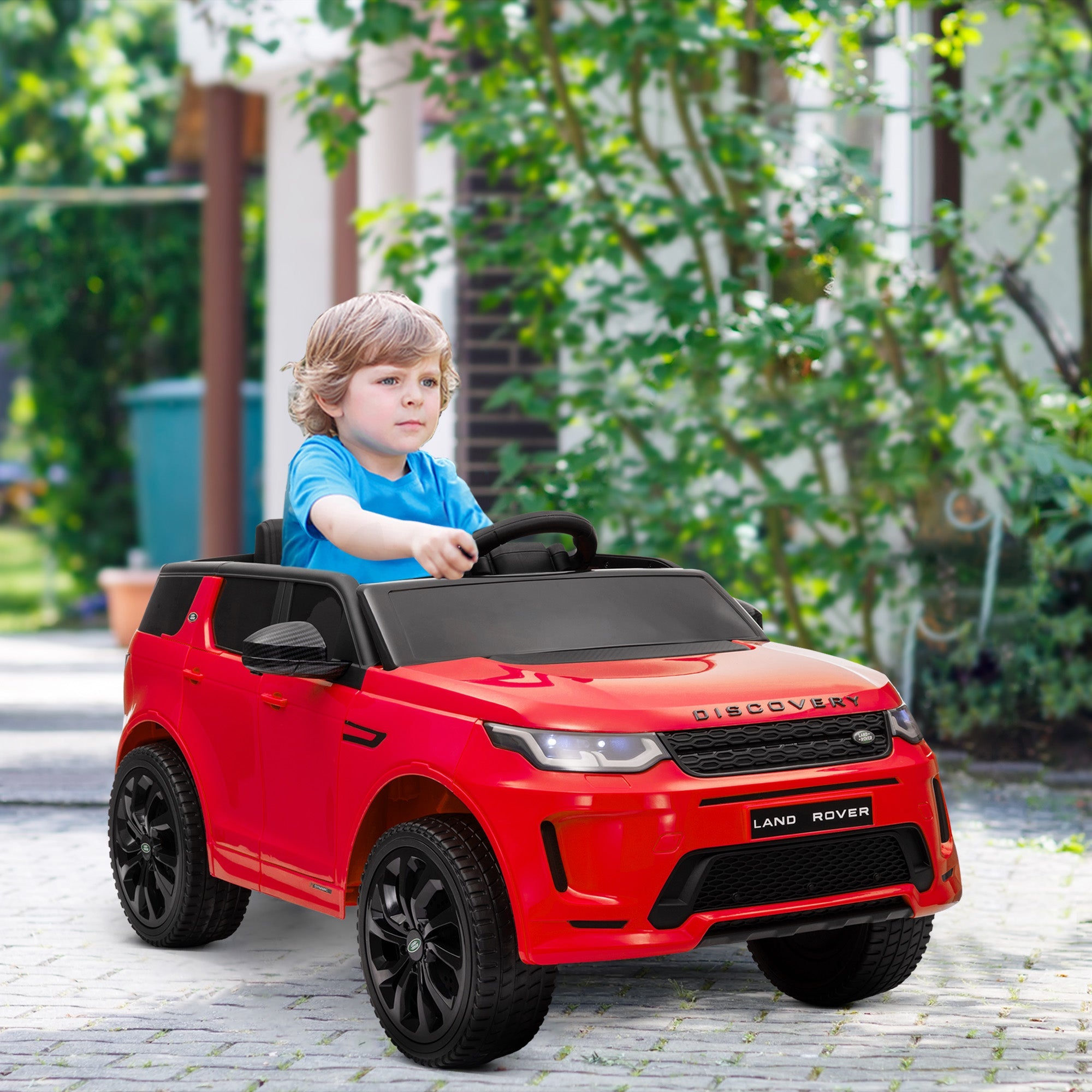 Qaba Land Rover Discovery Sport Licensed 12V Ride on Car w/ Remote, Soft Start, LED Lights, Music Horn, Red 
