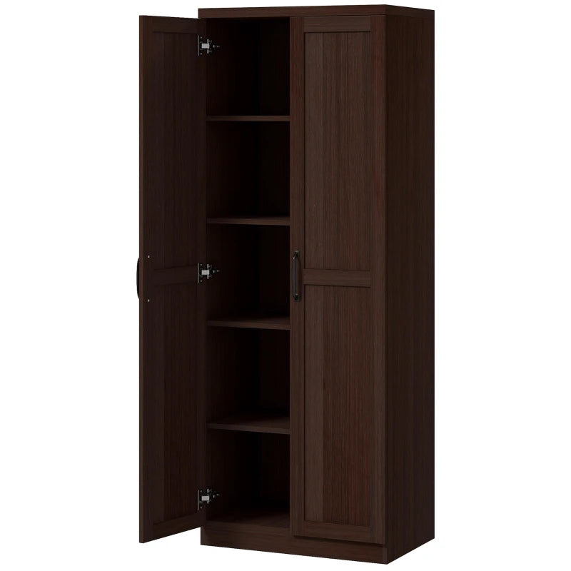 63" Kitchen Storage Cabinet, 5-tier Pantry Cabinet with Doors and Adjustable Shelves for Dining Room, Dark Brown