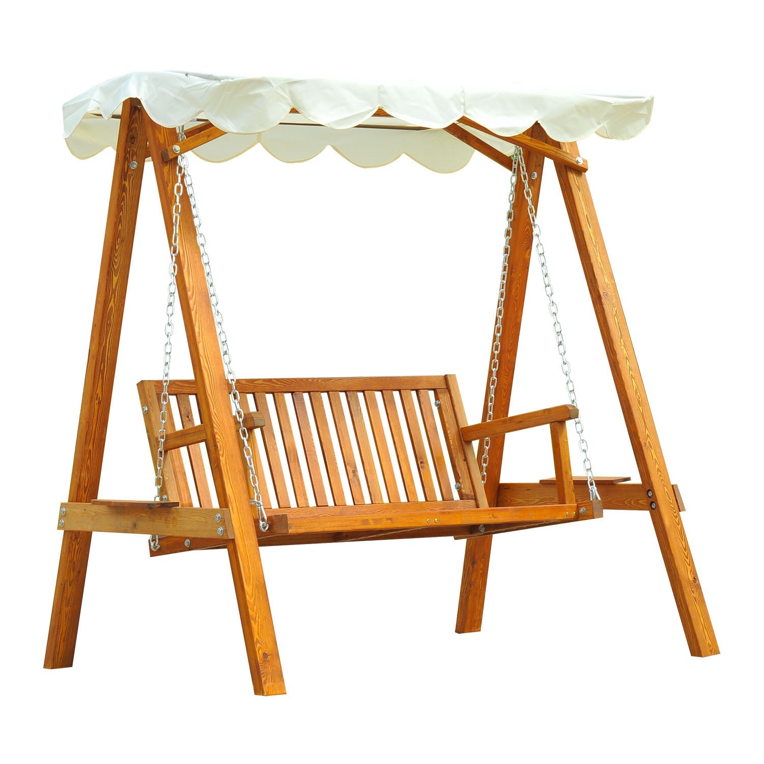 Outsunny 65" Patio Swing Chair with Canopy Outdoor Wooden Swing Bench Hammock for Garden, Poolside, Backyard 