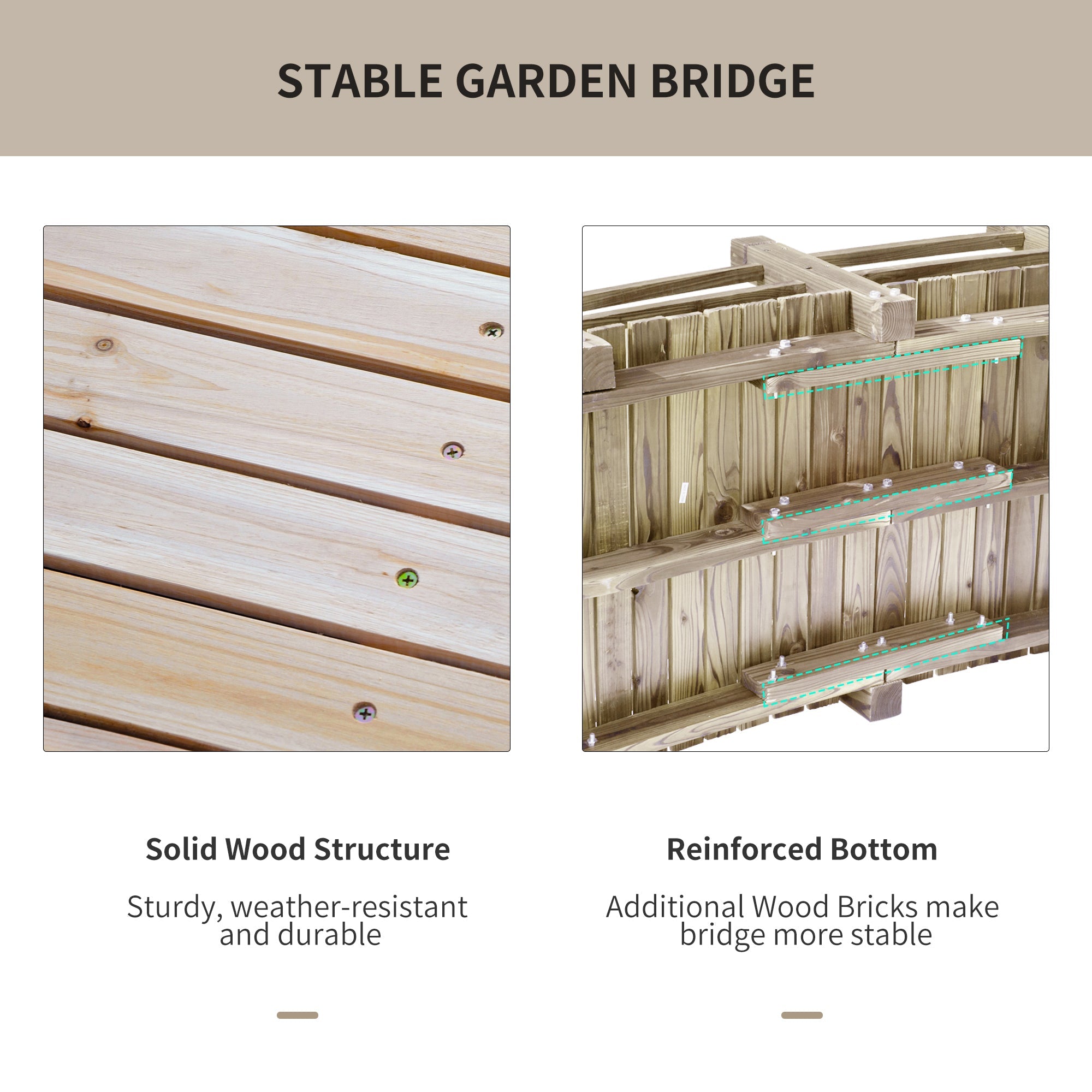 Outsunny 5FT Wooden Garden Bridge Outdoor Decorative Landscape Side Rails Moon Bridge Natural 