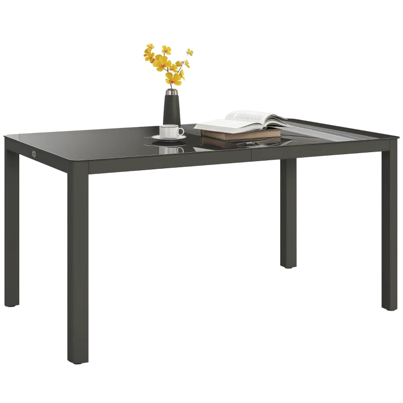 59" x 35" Aluminium Outdoor Dining Table for 6, with Glass Tabletop, Grey