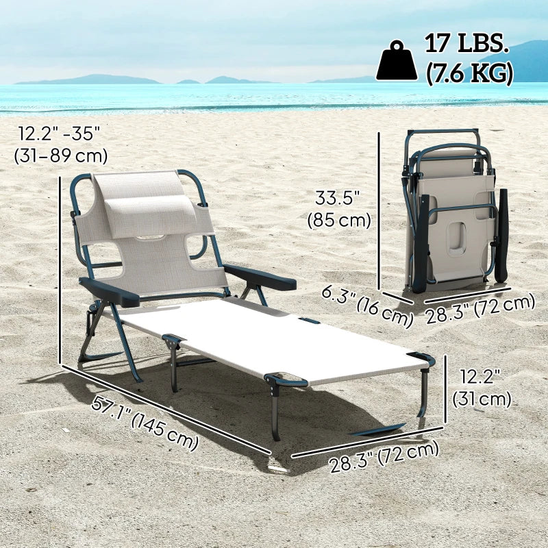 Folding Lounge Chair w/ Reclining Back, Cream White