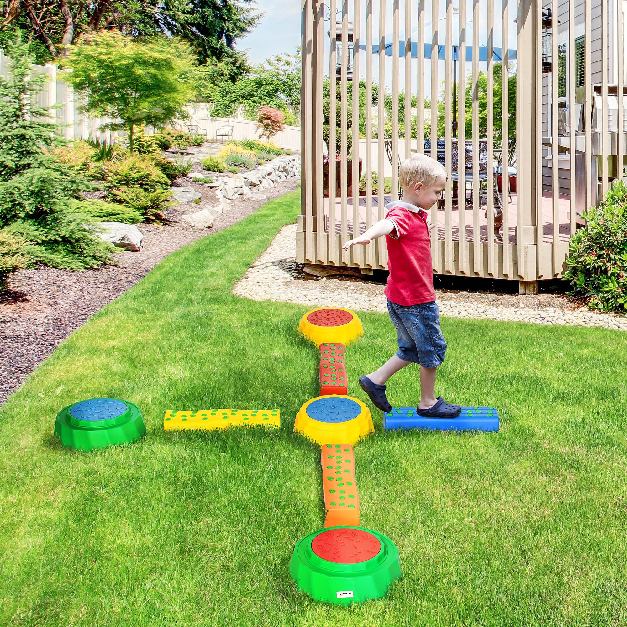 Outsunny Stepping Stones: 8pc Toddler Balance Beam Set, Non-slip Surface, Stackable Stepping Stones for Kids Sensory Play Equipment 