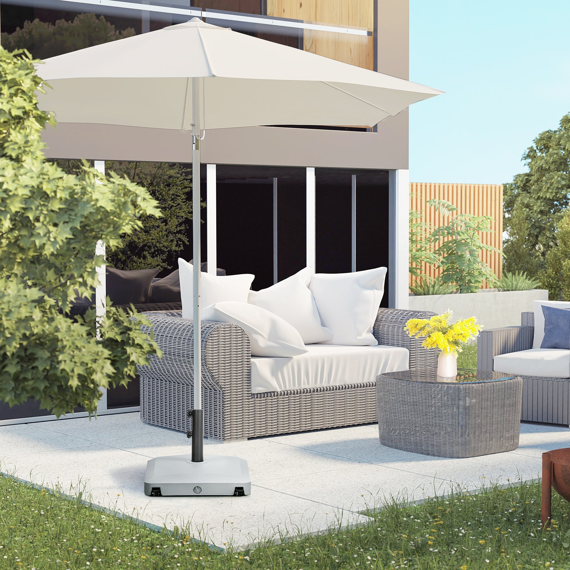 Outsunny 66lb Garden Umbrella Stand: Heavy Duty Water/Sand Fillable Holder Light Grey 