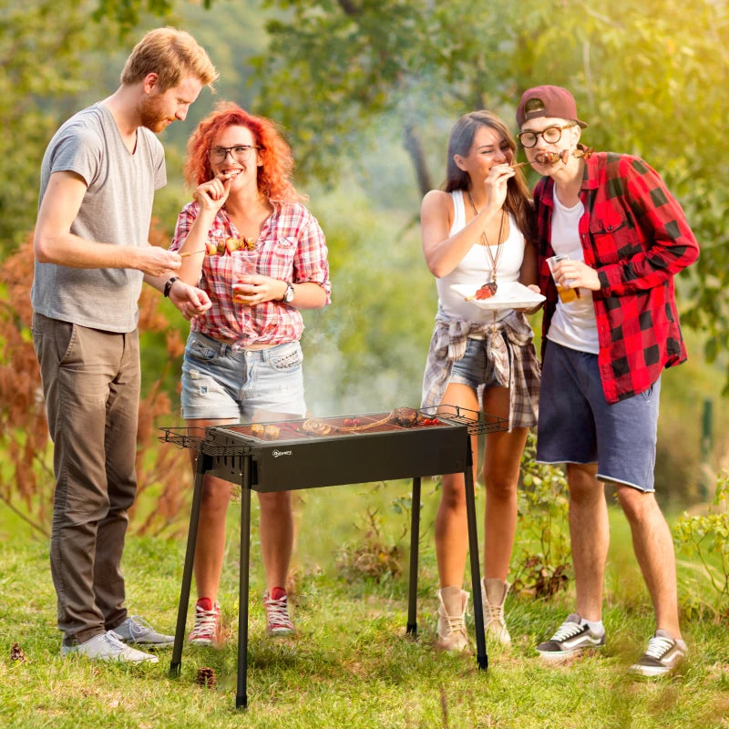 Portable BBQ Grill, Charcoal Grill with Side Seasoning Baskets, Hooks and Nets for Outdoor, Picnic, Camping, Black