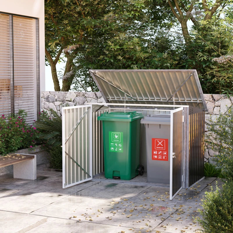 Outdoor Trash Can Shed with Double Door and Vents Outdoor Garden Storage for 2 Trash Cans, Dark Grey