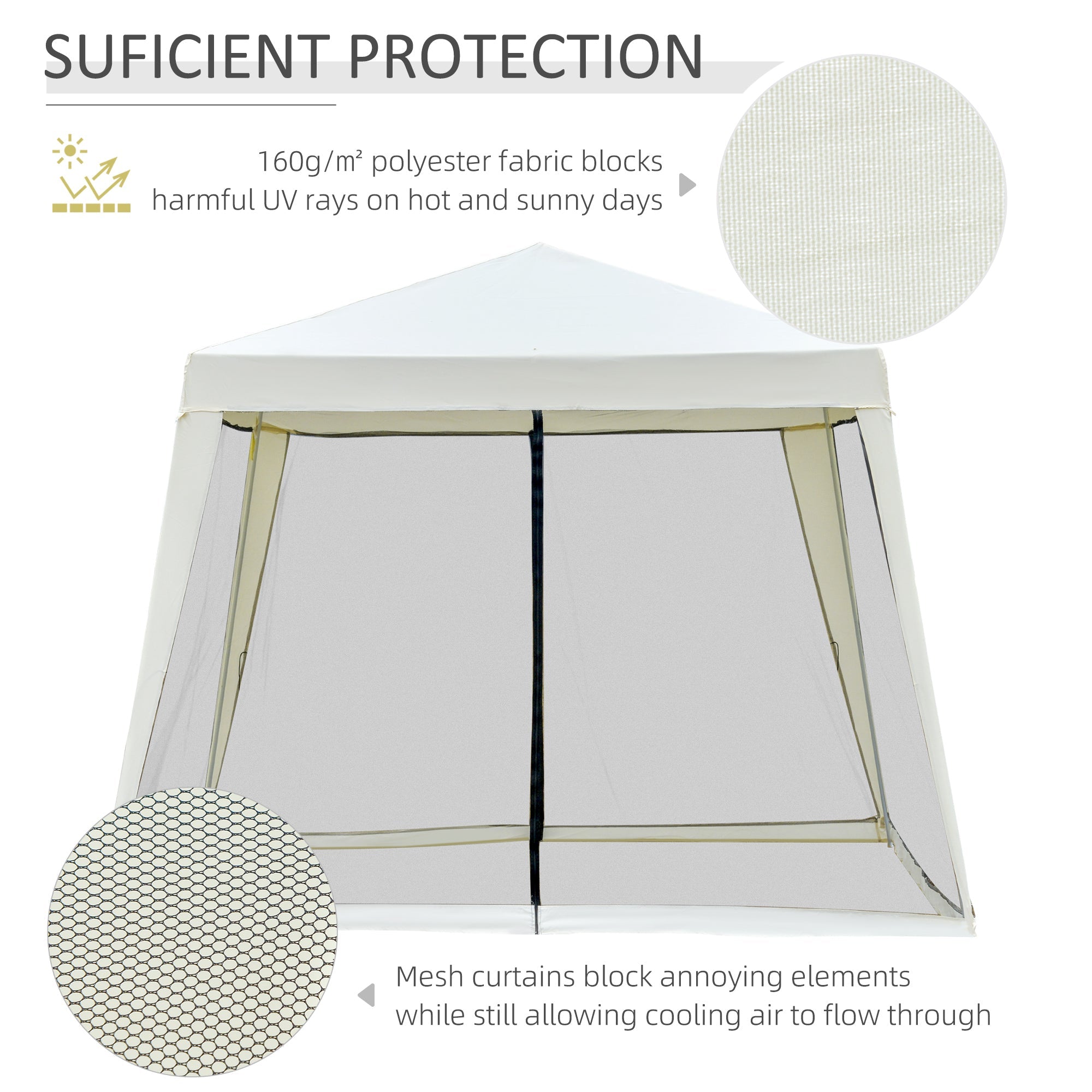 Outsunny 10x10ft Beige Party Tent with Netting - Outdoor Patio Canopy Gazebo for Sun Shade and Garden Shelter 