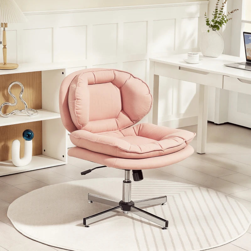 Criss Cross Chair, Armless Wide Office Chair with Leathaire Upholstery, Tilting, No Wheels, Pink