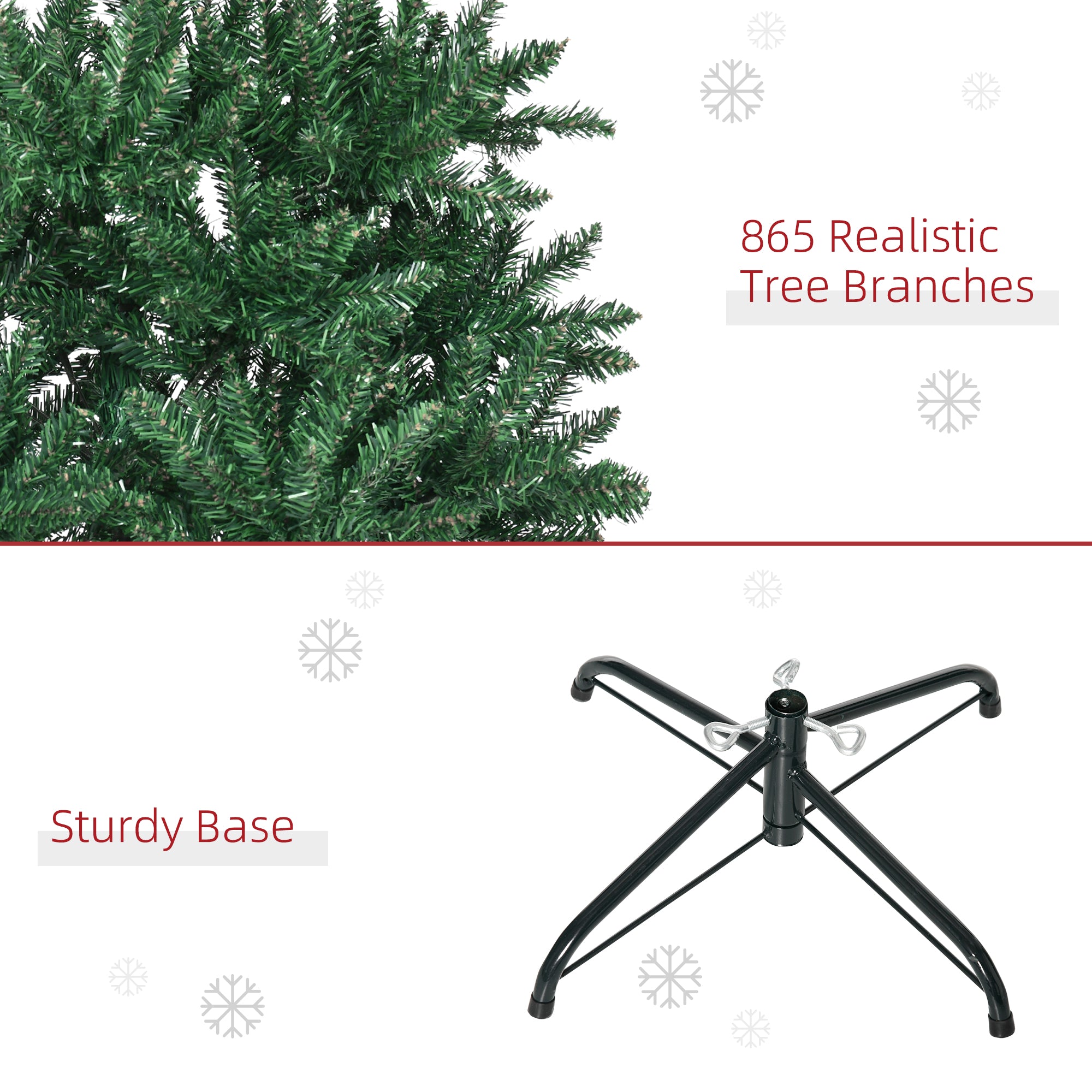 HOMCOM 7ft Artificial Christmas Tree, Xmas Tree with Metal Stand and 865 Branch Tips, Holiday Decoration, Green 