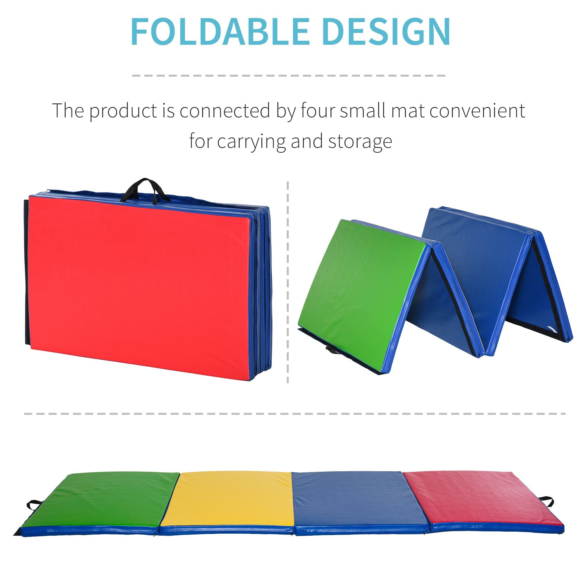 Soozier Folding Gymnastics Mat 4'x10' Exercise Tumbling Pad with Handles for Yoga MMA Martial Arts Multi-Color 