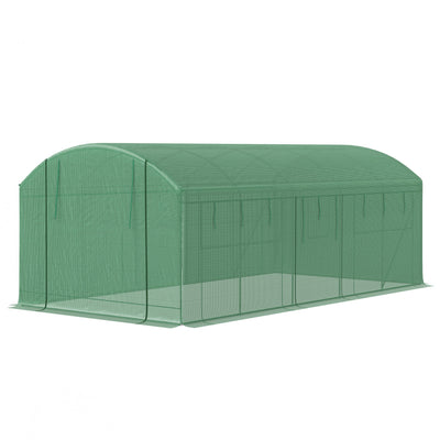 Outsunny 19.5' x 10' x 7.5' Walk-in Tunnel Greenhouse with 3 Roll-Up Doors and Large Mesh Windows, Outdoor Green House, Plant Hot House Tent with Galvanized Steel Frame, Green 