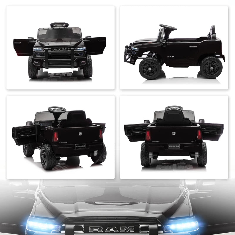 Qaba 12V Ride on Car, Licensed Dodge RAM 3500 Electric Vehicle with Remote Control, Suspension for 3-5 Years, Black