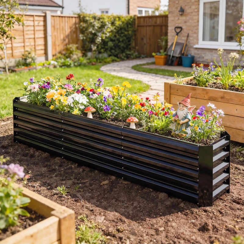 8 x 1.3 x 1.5ft Galvanized Raised Garden Bed, Reinforced Outdoor Planter Box with Open Bottom, Black